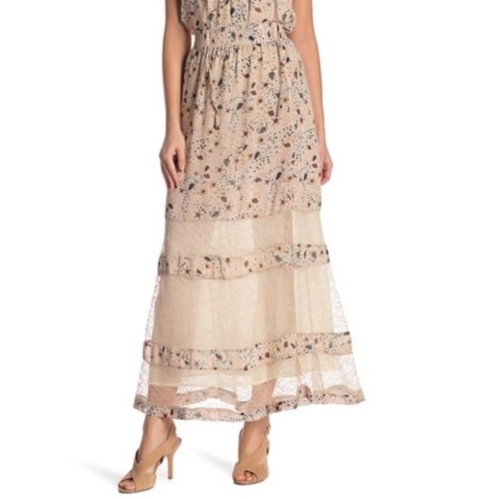 Hazel Printed Maxi Skirt With Lace Panels